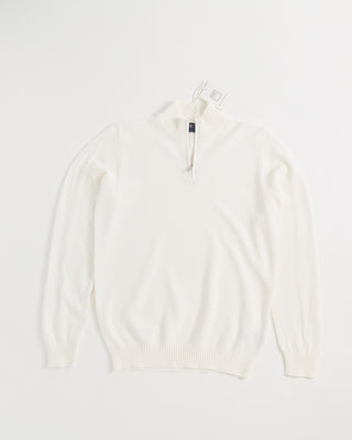 Fedeli Favonio Quarter Zip Honeycomb Knit Sweater White 1 3