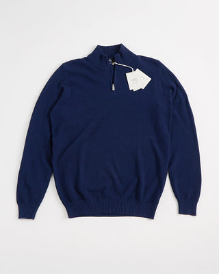 Fedeli Favonio Quarter Zip Honeycomb Knit Sweater Blue 1