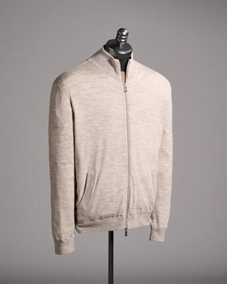Fedeli Paros Ultralight Lined Wool Bomber Sweater Beige 6 10023