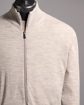 Fedeli Paros Ultralight Lined Wool Bomber Sweater Beige 7 10024