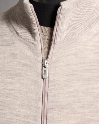 Fedeli Paros Ultralight Lined Wool Bomber Sweater Beige 8 10025