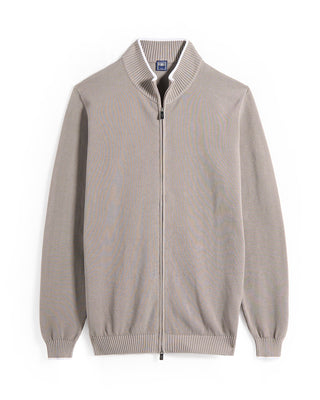 Fedeli Open Honeycome Full Zip Giza Cotton Cardigan Taupe 2 9702