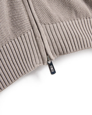 Fedeli Open Honeycome Full Zip Giza Cotton Cardigan Taupe 5 9704