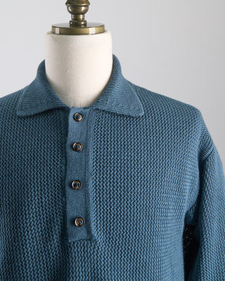 Piacenza 1733 Openwork Stitch Polo Sweater Teal 0 2