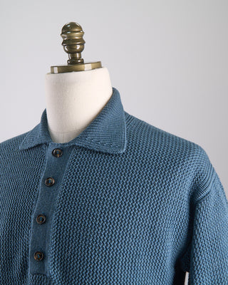 Piacenza 1733 Openwork Stitch Polo Sweater Teal 0 3