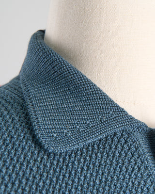 Piacenza 1733 Openwork Stitch Polo Sweater Teal 0 4
