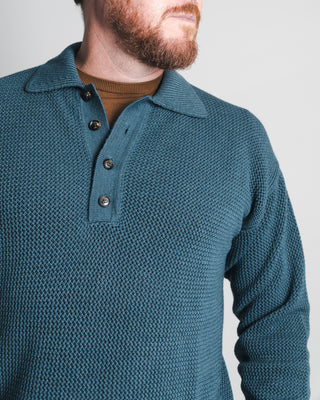 Piacenza 1733 Openwork Stitch Polo Sweater Teal fw24 2