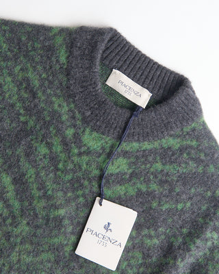 Piacenza 1733 Wool Girocollo Punto Jaquard Pixel Pettinato Sweater Charcoal  Green  1