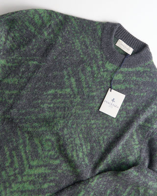 Piacenza 1733 Wool Girocollo Punto Jaquard Pixel Pettinato Sweater Charcoal  Green  2