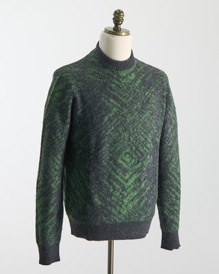 Piacenza 1733 Wool Girocollo Punto Jaquard Pixel Pettinato Sweater Charcoal  Green  4