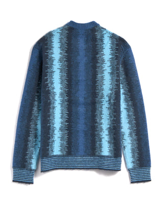 Piacenza 1733 12 Gauge Plush Merino Wool Glitch Stripe Crewneck Blue 11 3641