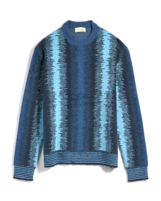 Piacenza 1733 12 Gauge Plush Merino Wool Glitch Stripe Crewneck Blue 3 3644