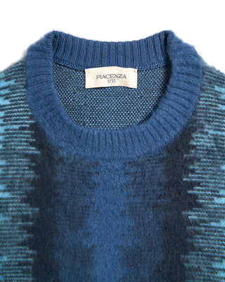 Piacenza 1733 12 Gauge Plush Merino Wool Glitch Stripe Crewneck Blue 5 3643