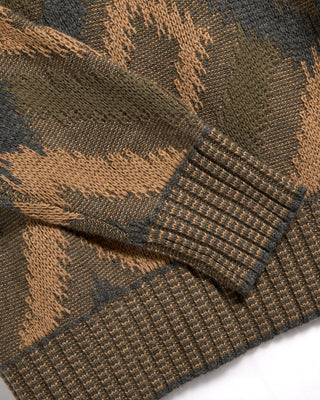 Piacenza 1733 5 Gauge Merino Wool Fil A Fil Ikat Argyle Crewneck Sweater Olive 8 3647