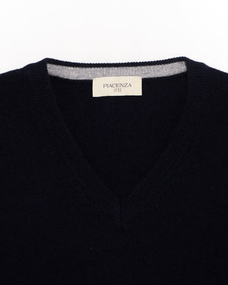 Piacenza 1733 12 Gauge Wool  Cashmere V Neck Navy 8 4851