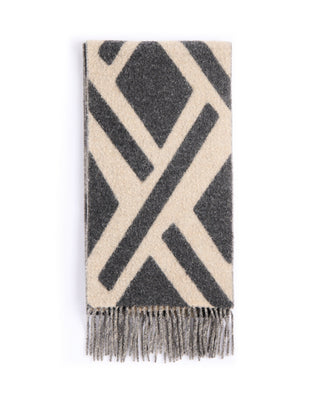 Piacenza 1733 Plush Boiled Alpaca Blend Stripe Extra Long Scarf Grey  Tan 1 4461
