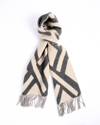 Piacenza 1733 Plush Boiled Alpaca Blend Stripe Extra Long Scarf Grey  Tan 4460