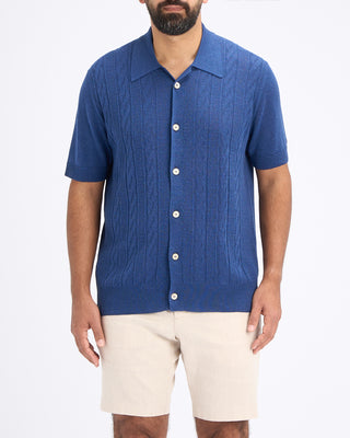 Piacenza 1733 Links Weave Short Sleeve Shirt Blue 2 10836