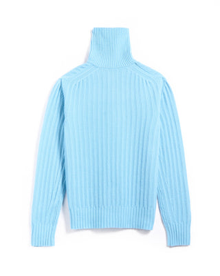 Piacenza 1733 5 Gauge Geelong Wool Exaggerated Button Mockneck Sweater Light Blue 13 6069
