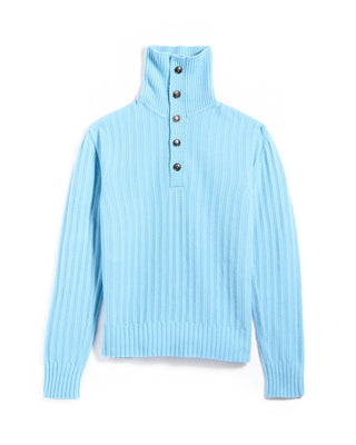 Piacenza 1733 5 Gauge Geelong Wool Exaggerated Button Mockneck Sweater Light Blue 6 6065