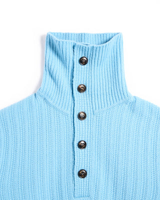 Piacenza 1733 5 Gauge Geelong Wool Exaggerated Button Mockneck Sweater Light Blue 7 6066