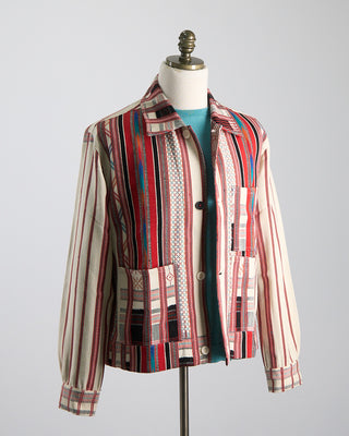 Kardo Handloom Cotton  Wool Striped Bodhi Shirt Jacket Ivory  Red 1187