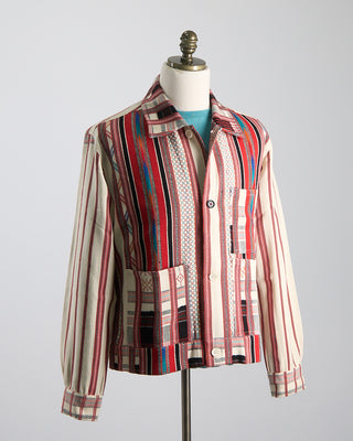 Kardo Handloom Cotton  Wool Striped Bodhi Shirt Jacket Ivory  Red 1188