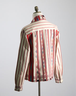 Kardo Handloom Cotton  Wool Striped Bodhi Shirt Jacket Ivory  Red 1189