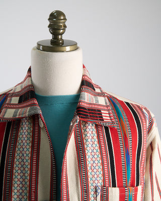Kardo Handloom Cotton  Wool Striped Bodhi Shirt Jacket Ivory  Red 1190