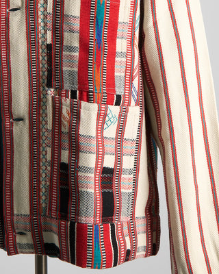 Kardo Handloom Cotton  Wool Striped Bodhi Shirt Jacket Ivory  Red 1193