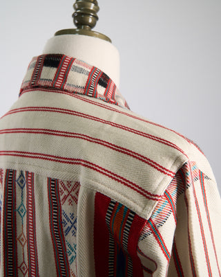 Kardo Handloom Cotton  Wool Striped Bodhi Shirt Jacket Ivory  Red 1195