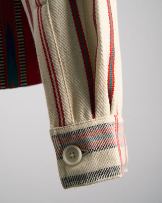 Kardo Handloom Cotton  Wool Striped Bodhi Shirt Jacket Ivory  Red 1196