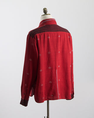 Kardo Relaxed Fit Handloom Cotton Luis Artisan Overshirt Red 0 9