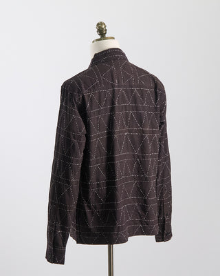 Kardo Relaxed Fit Kantha Style Hand Stitched Gianni Overshirt Chocolate 0 2
