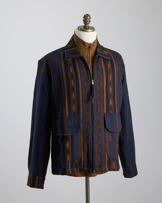 Kardo Handloom Cotton  Wool Striped Leroy Full Zip Shirt Jacket Indigo 1198