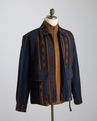 Kardo Handloom Cotton  Wool Striped Leroy Full Zip Shirt Jacket Indigo 1199