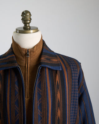Kardo Handloom Cotton  Wool Striped Leroy Full Zip Shirt Jacket Indigo 1200