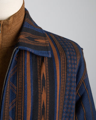 Kardo Handloom Cotton  Wool Striped Leroy Full Zip Shirt Jacket Indigo 1201