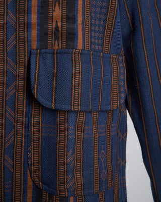 Kardo Handloom Cotton  Wool Striped Leroy Full Zip Shirt Jacket Indigo 1203