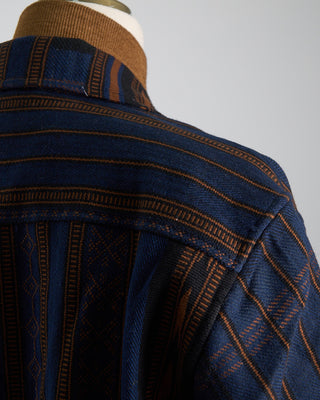 Kardo Handloom Cotton  Wool Striped Leroy Full Zip Shirt Jacket Indigo 1204