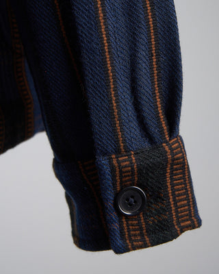 Kardo Handloom Cotton  Wool Striped Leroy Full Zip Shirt Jacket Indigo 1205