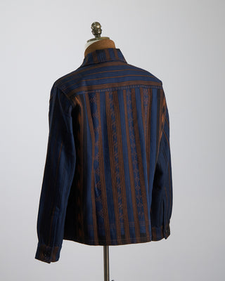 Kardo Handloom Cotton  Wool Striped Leroy Full Zip Shirt Jacket Indigo 1208