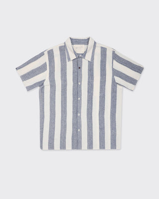 Kardo Boxy Fit Handloomed Cotton Striped Short Sleeve Shirt Blue 2