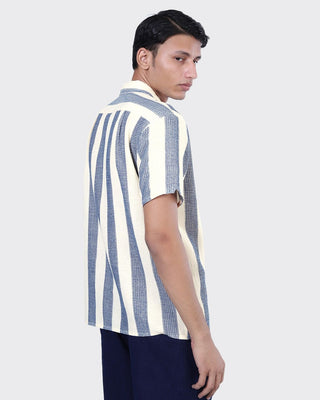 Kardo Boxy Fit Handloomed Cotton Striped Short Sleeve Shirt Blue 3
