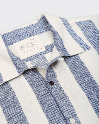 Kardo Boxy Fit Handloomed Cotton Striped Short Sleeve Shirt Blue 5