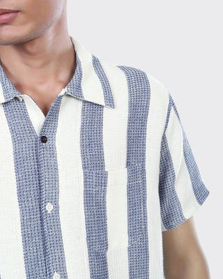 Kardo Boxy Fit Handloomed Cotton Striped Short Sleeve Shirt Blue 6