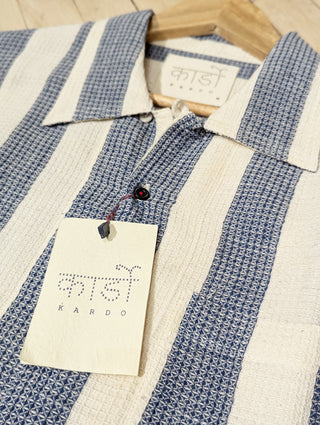 Kardo Boxy Fit Handloomed Cotton Striped Short Sleeve Shirt Blue 2
