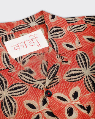 Kardo Oversized Ajrakh Matka Silk Camp Collar Shirt Brick 6