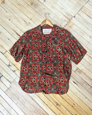 Kardo Oversized Ajrakh Matka Silk Camp Collar Shirt Brick 1