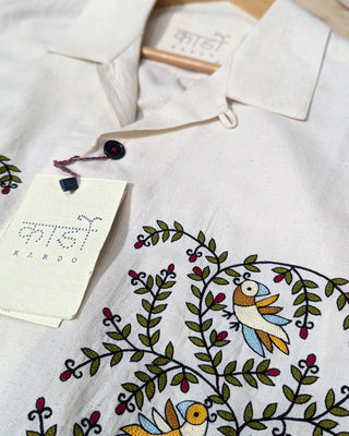 Kardo Oversized Madhubani Hand Embroidered Camp Collar Natural 2